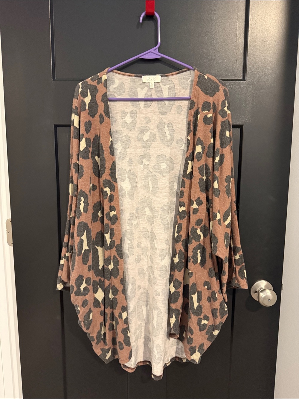 Leopard Print Open Front Duster Cardigan - Rust Taupe Black